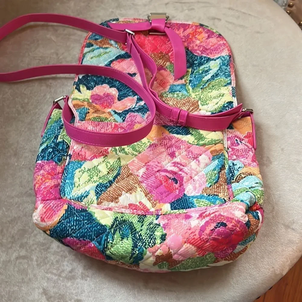 LN! Vera Bradley Fuscia Barbie Floral Pink Cotton Crossbody Shoulder Handbag!